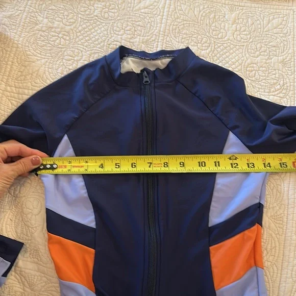 Navy Blue Orange One Piece Long Sleeve Swimsuit Small Modest Zip-up Surf Maui - Picture 12 of 12